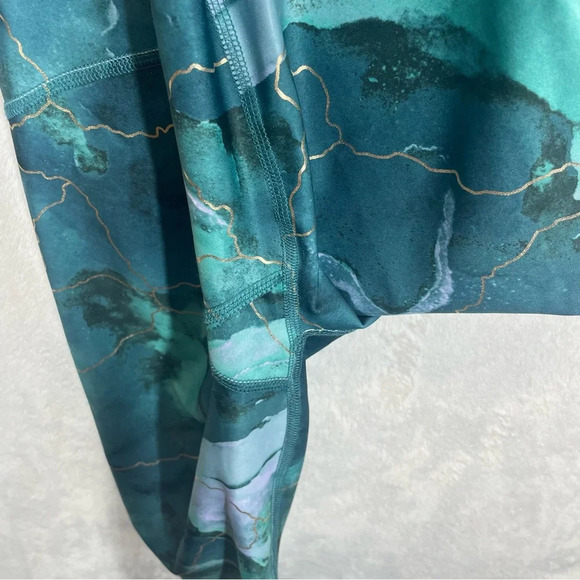 Marika Blue Green Gold Lightning Marble Print Legging Size Small yoga activewear - Picture 4 of 7